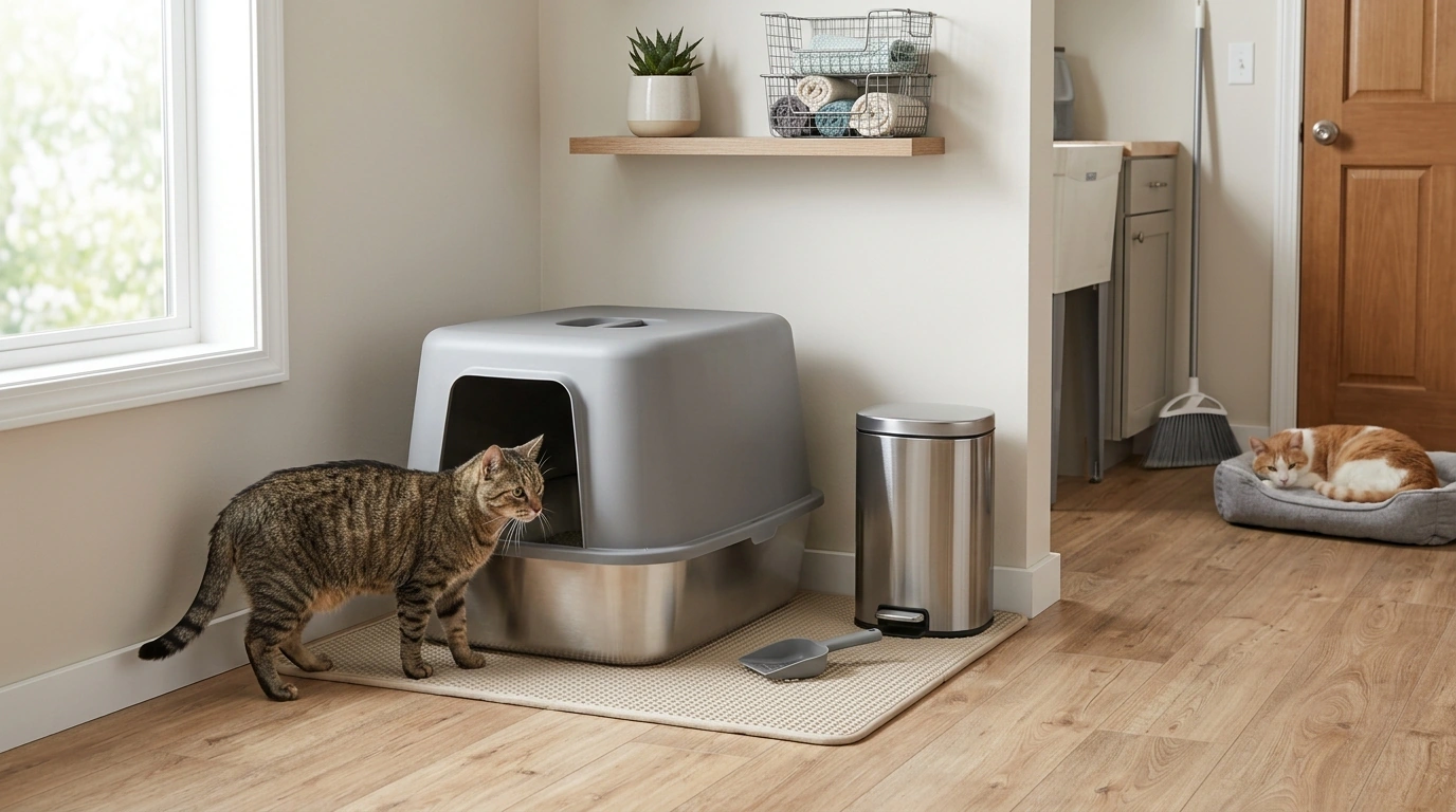 Enclosed XL Stainless Steel Litter Box: Odor & Cleanup