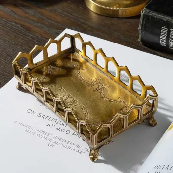 Vintage Brass Lace Tray: Elegant Vanity Organizer